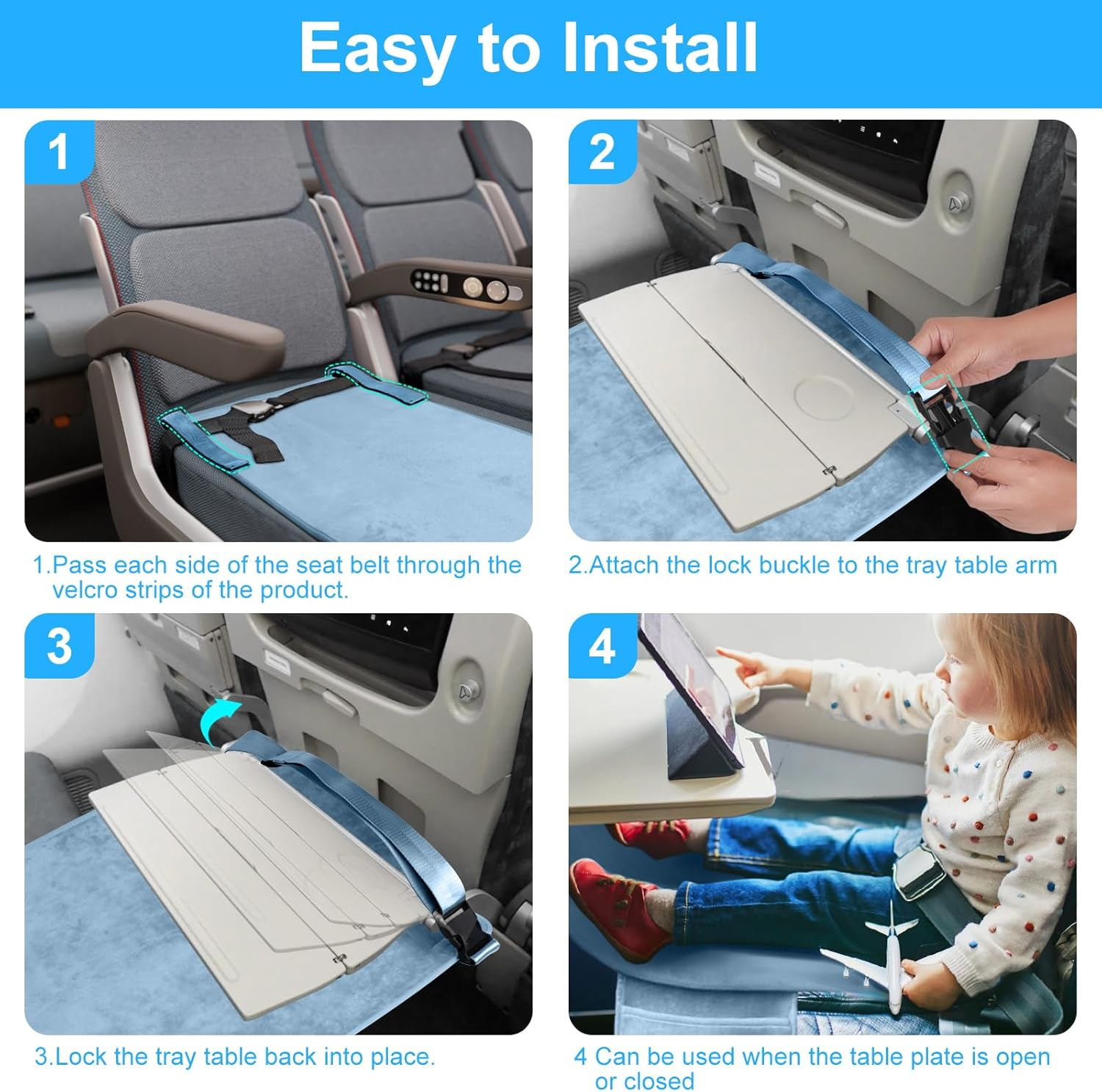 Toddler Airplane Bed, Kids Airplane Seat Extender Travel Bed, Kids Airplane Travel Essentials, Airplane Must Have for Toddlers, Portable Plane Bed Foot Rest for Flights image number 5