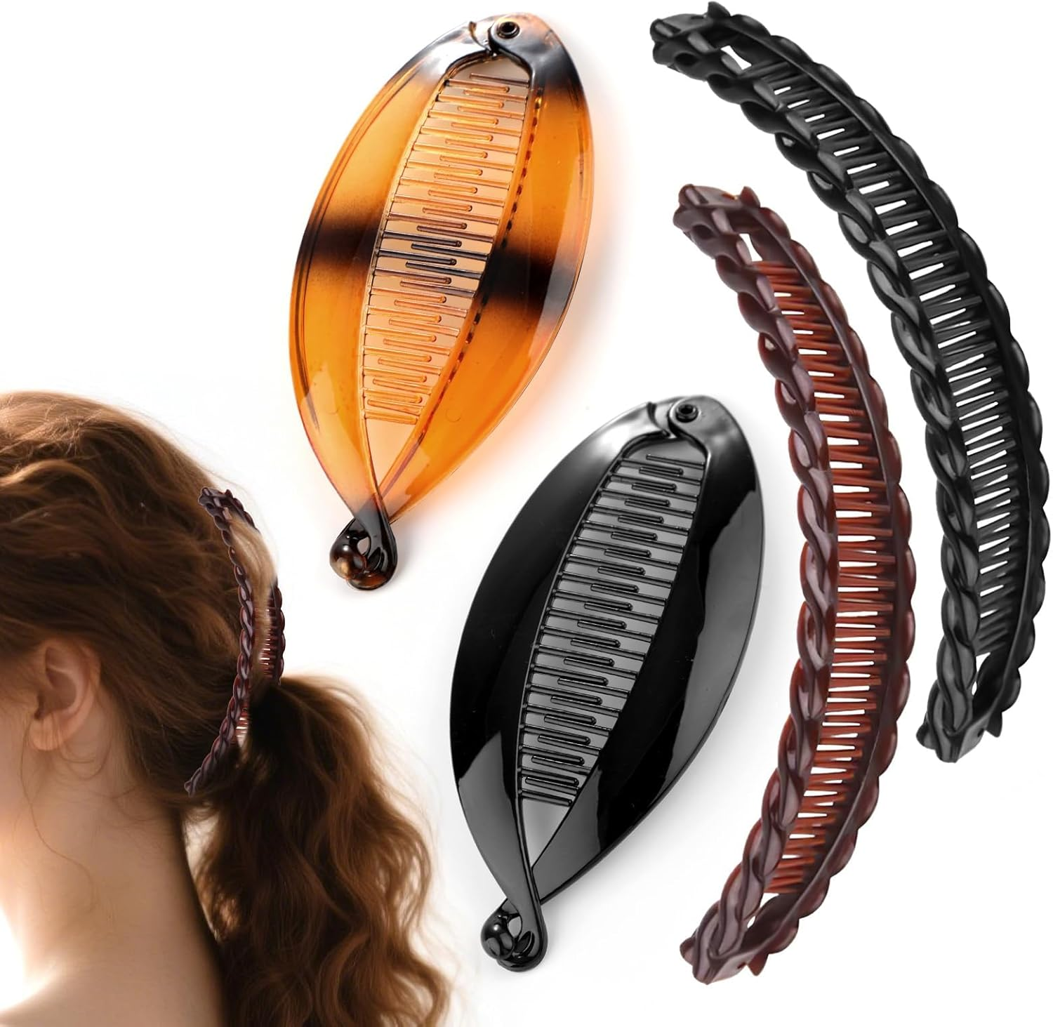 Banana Hair Claws in Black and Brown - Decorative Hair Accessories Clips for Long Hair (Brown and Black) image number 3