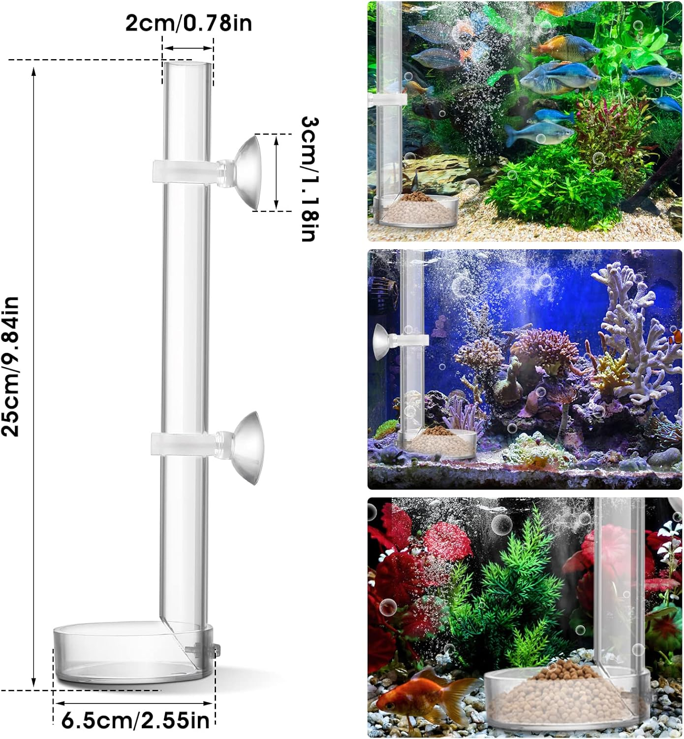 TIESOME Acrylic Fish Shrimp Feeder, Transparent Durable Aquarium Fish Shrimp Feeder, Assembled Feeding Tube Feeding Dish Tray Set for Fish Tank Aquarium Shrimp (25Cm) - Transparent image number 6