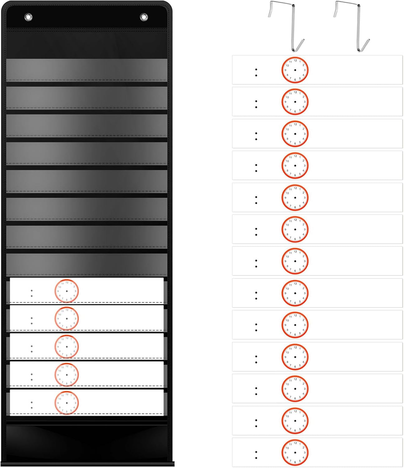 Daily Schedule Pocket Chart School Smart Pocket Chart 13+1 Pockets Scheduling Pocket Chart with Blank Cards Greenery Schedule Charts for Classroom Home Office Activities Decorate (Black)