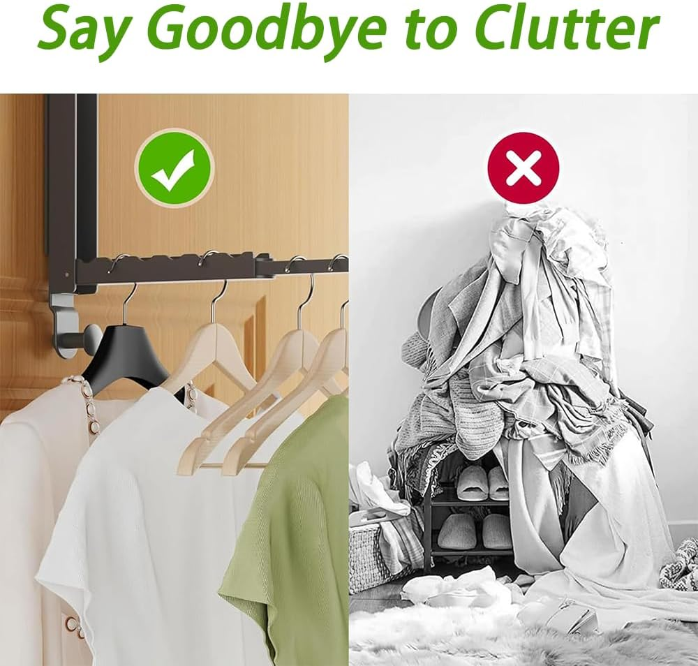 NYGHMY 2 Pcs Folding Clothes Drying Rack over the Door, Foldable Travel Hanger with Retractable Hanging Rod - Space Saving Laundry Solution, Gun Grey image number 2