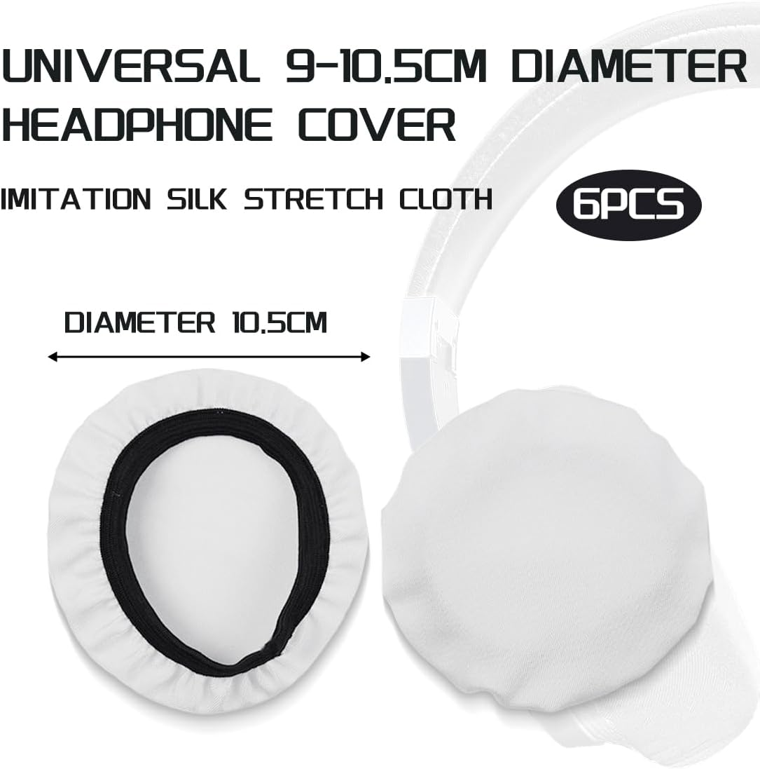 Pack of 6 Headphone Ear Pads, Stretchy Washable Headphone Covers, Headphone Ear Covers Made of Flexible Fabric, Headset Ear Pads, Sweat Protection for Gym, Gaming (White) - White image number 2