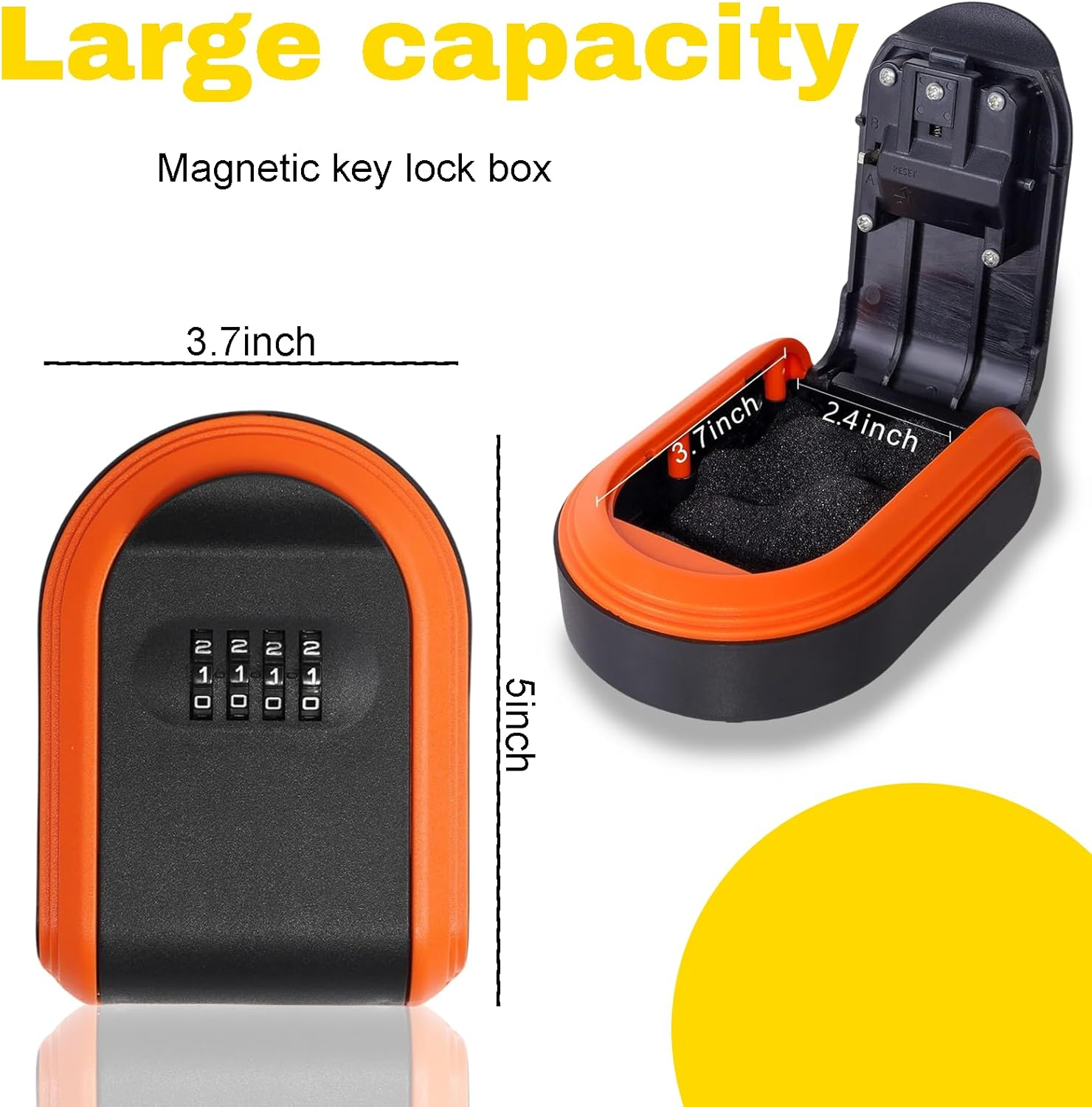 Rylaxzon Magnetic Key Holder with Combination Lock - Waterproof Outdoor Key Lock Box for Cars (Orange) image number 3