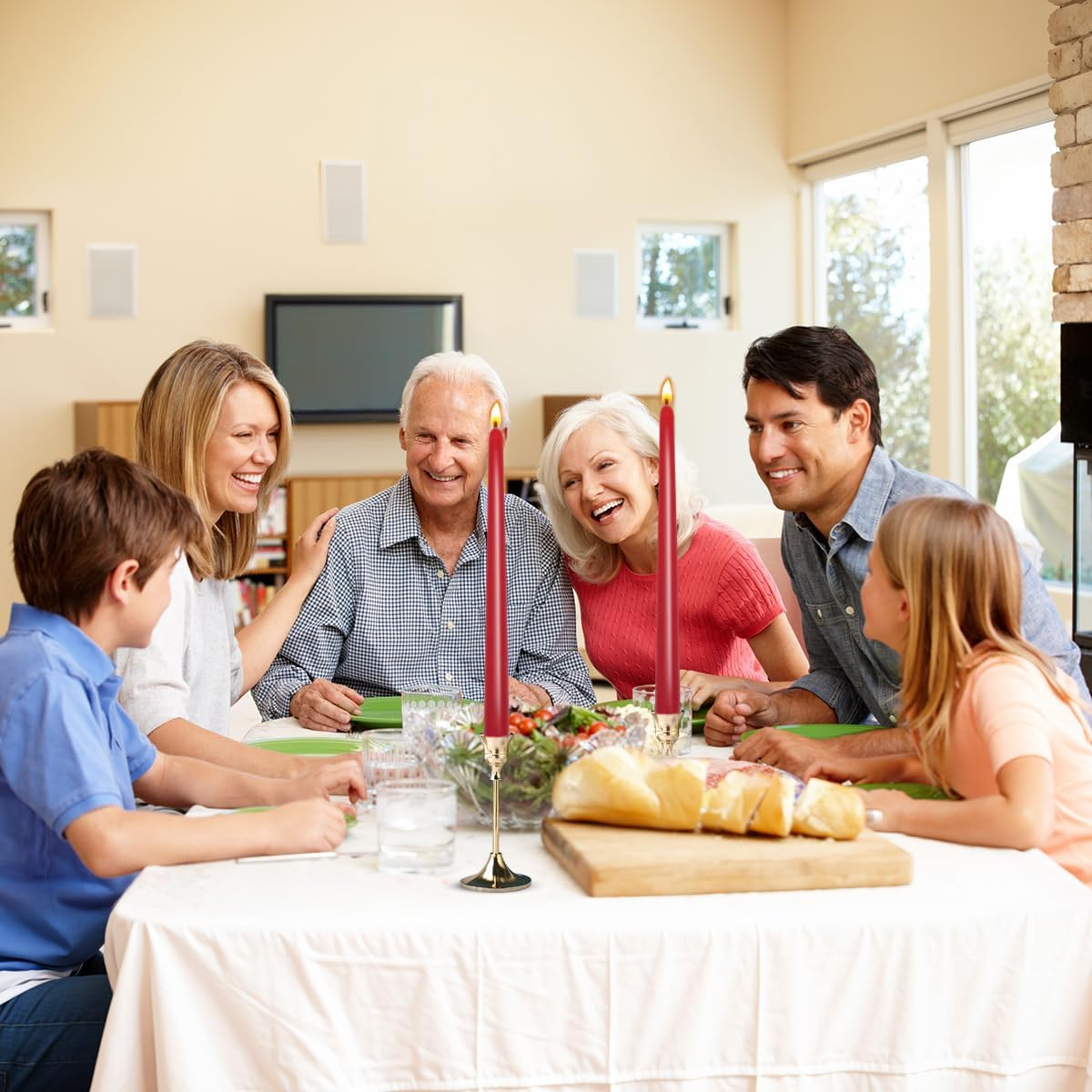 Set of 7 Red Colored Taper Candles, Dripless Unscented Skinny 10 Inch Tall Wax Candlesticks for Home Party Wedding Table Decoration