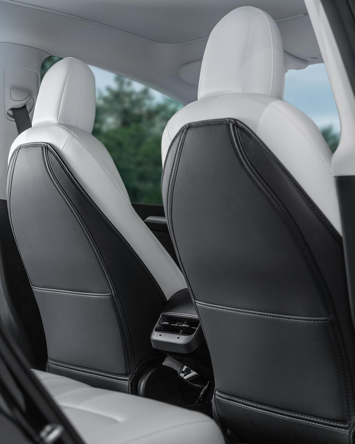 EVANDCAR Tesla Model 3/Y/S Leather Seat Back Protector, Wear-Resistant Car Kick Mats with Organizer Pocket, Set of 2