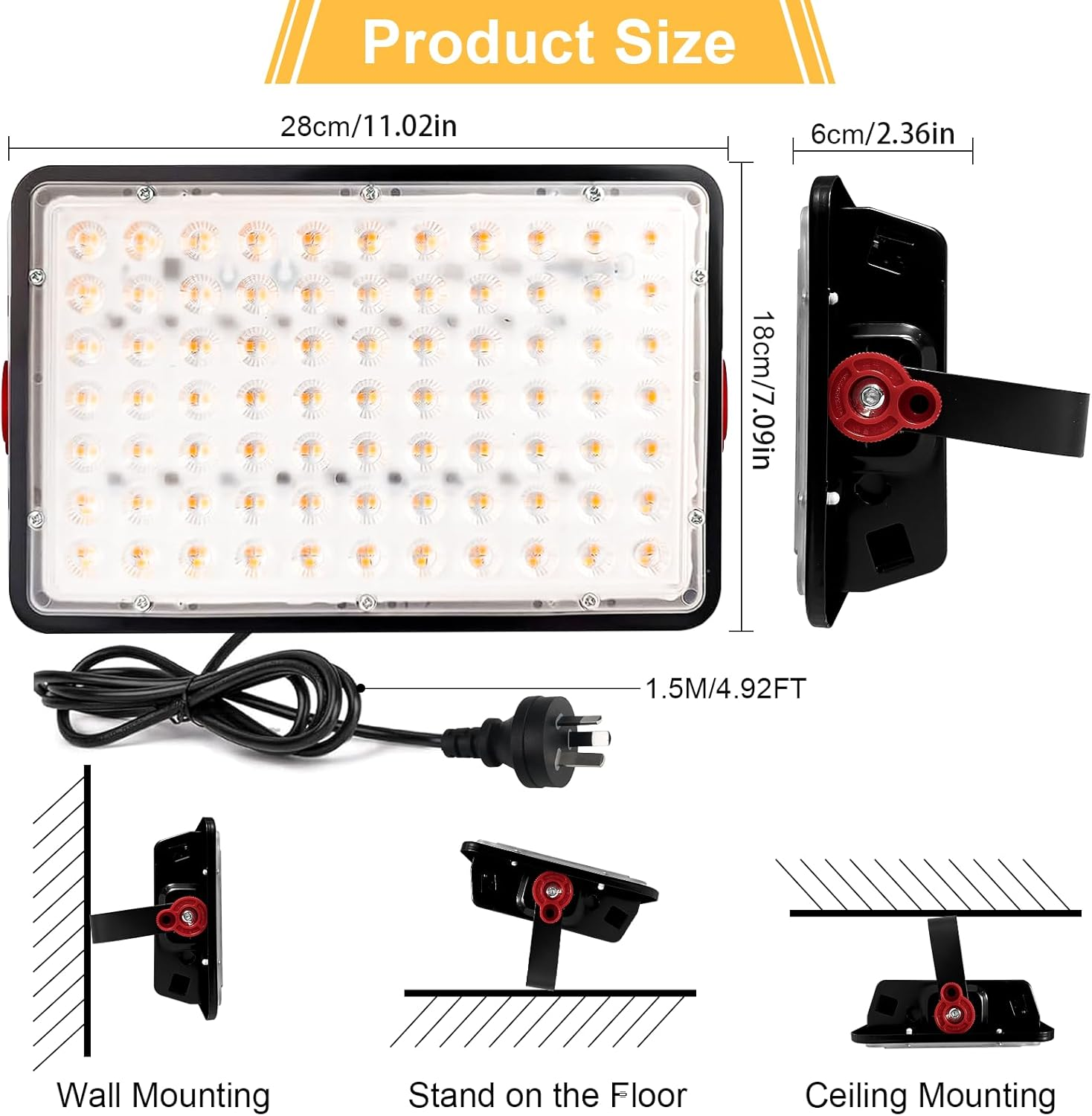2 Pack 200W LED Flood Light 3000K Warm White, outside Flood Light, Plug in Floodlight, 18000LM Super Bright Outdoor Security Lights, IP66 Waterproof Floodlights for Yard, Garage, Garden, Lawn image number 2