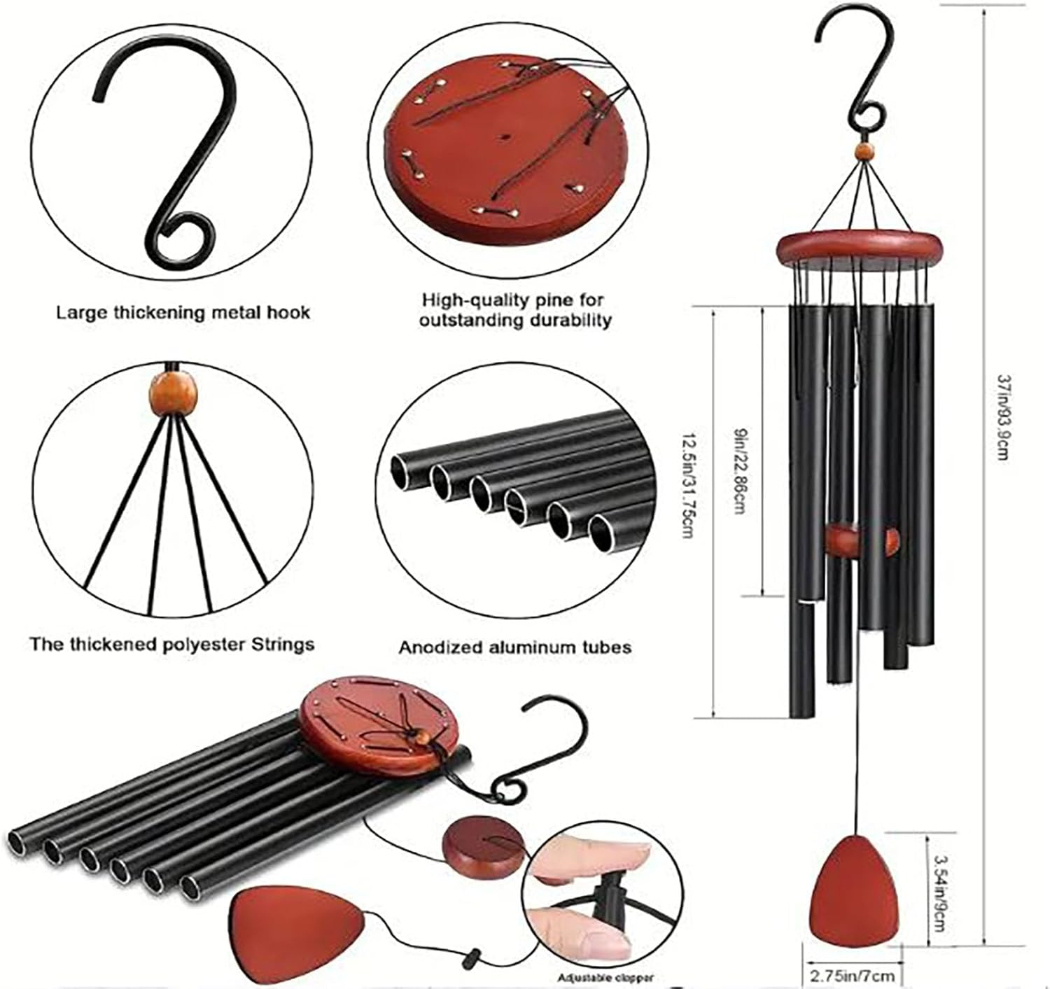 SYGELER 93.9CM Large Aluminum Wind Chimes for Outdoor - Beautiful Memorial Wind Chimes for Outdoor Garden, Soothing Melodic Tones image number 3