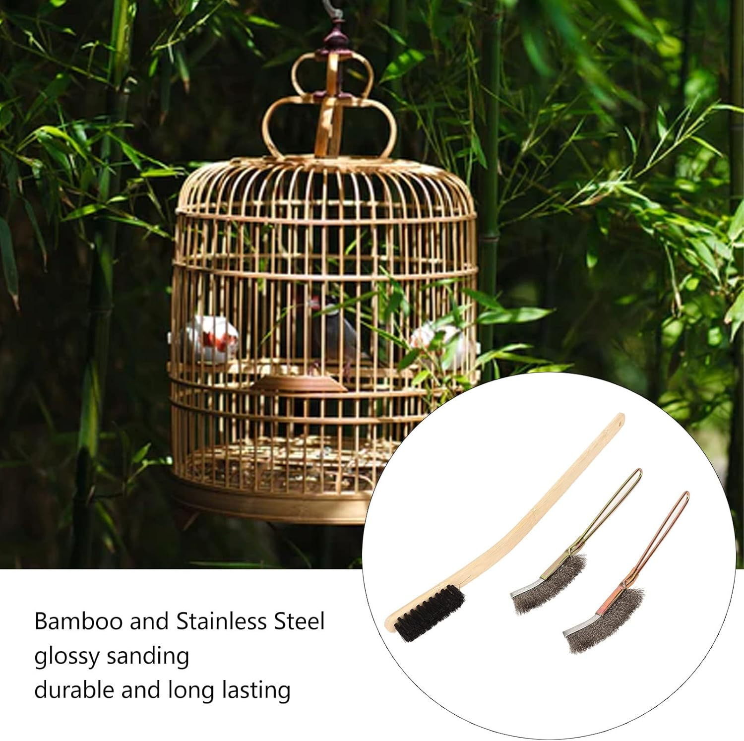 BAOFUYA Pack of 3 Pet Bird Cage Cleaning Brush, Long Handle Feeder Cage Wire Brush Cleaner Pet Cage Accessories Bird Cage Cleaning Tool