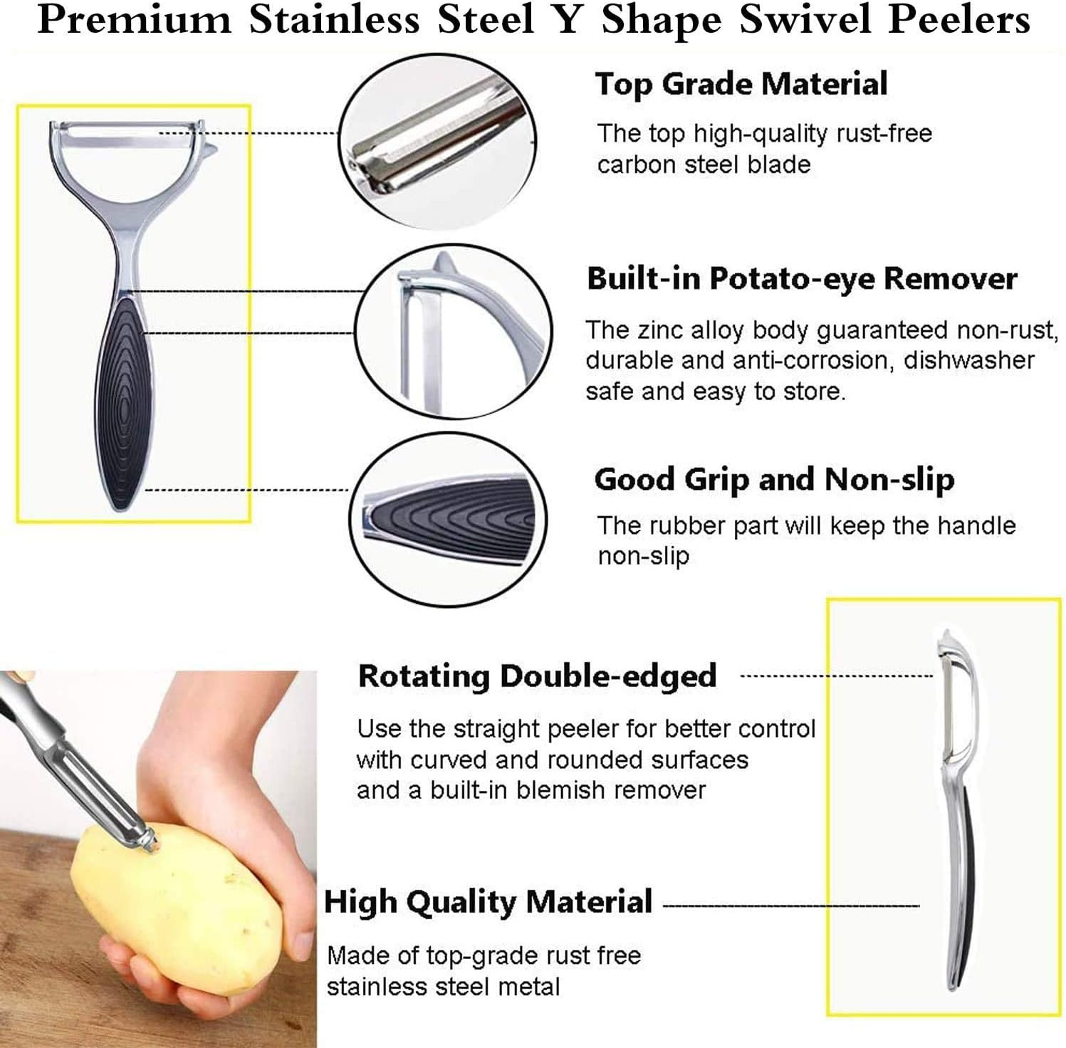 Vegetable Peelers for Kitchen, Peeler Set,Stainless Swivel Fruit Vegetable Peelers Set,2 Pcs Stainless Steel Y-Shaped and I-Shaped Swivel Blades Peeler for Potato, Carrot, Apple, Veggie, Fruit image number 1