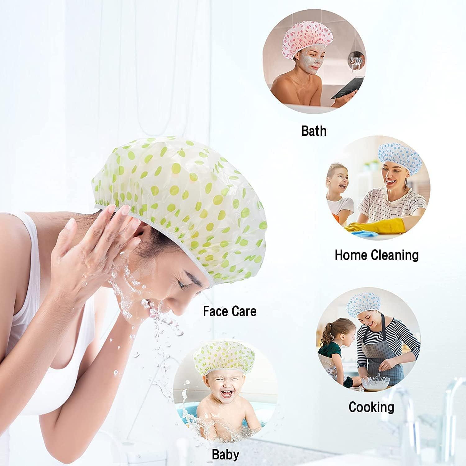 3 Pieces Waterproof EVA Plastic Shower Cap,Elastic Reusable Bathing Cap,Beauty Salon Spa Lace Elastic Band Flower Printed Hat Environmental Protection Hair Bath Caps image number 2