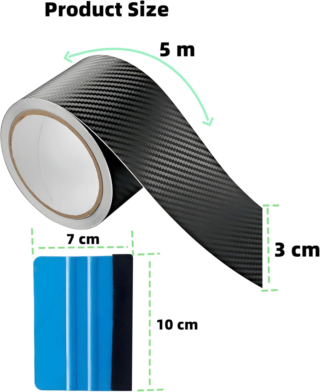 Carbon Fibre Wrap Tape, 5M X 3Cm, Automotive Interior Exterior Protection Film with Vinyl Scraper image number 1