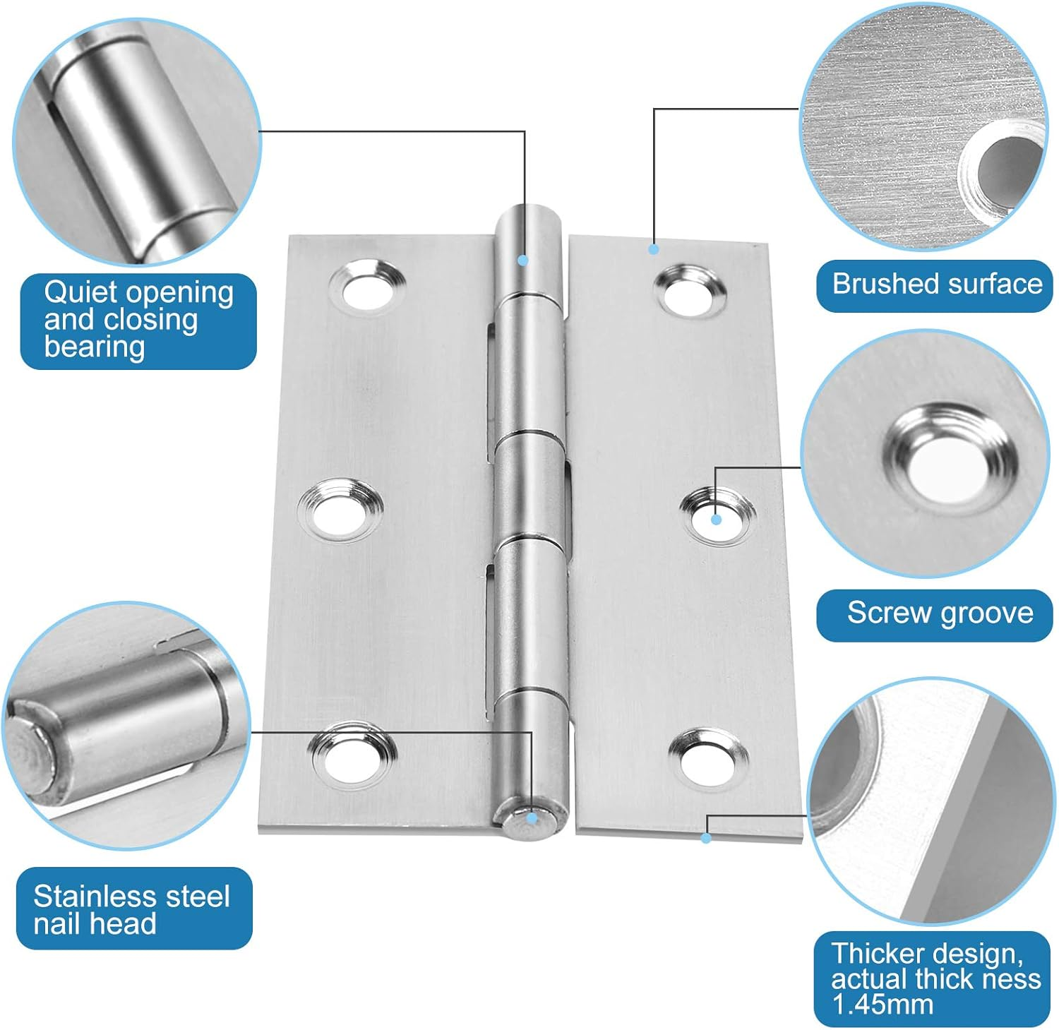 Bearing Ball Door Hinge, Quiet Bearing Hinge for Door, Room Door, Bathroom Door, Piano, Kitchen Cabinet, Case, Window and Other Hinge Scenes, Door Hinges, Hinges Outdoor (3-Inch 10 Pieces) image number 1