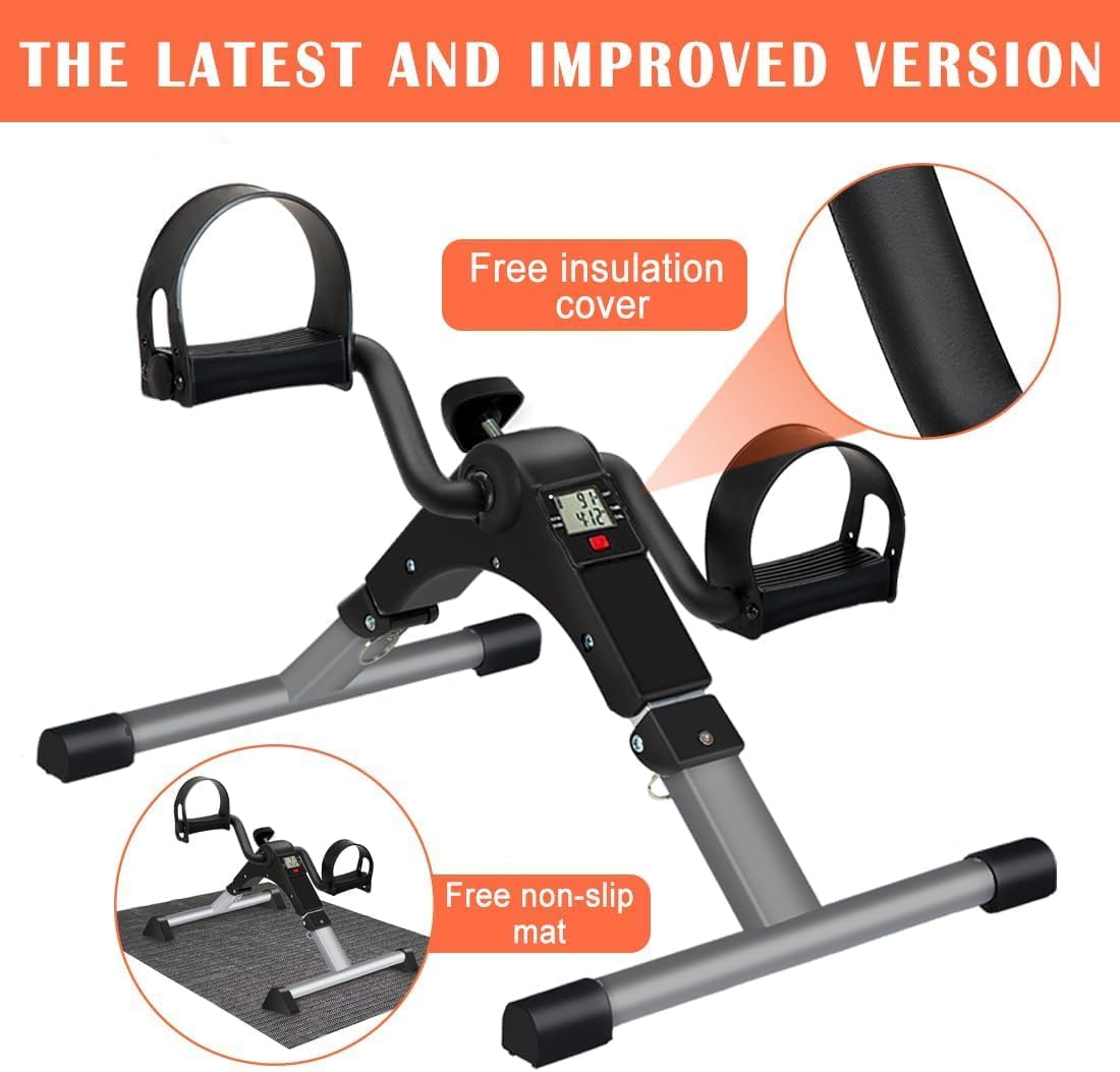 Folding Pedal Exerciser, Mini under Desk Bike, Portable Foot Hand Cycle Peddler Machine Bicycle Exerciser for Arm Leg While Sitting with LCD Screen Displays image number 6