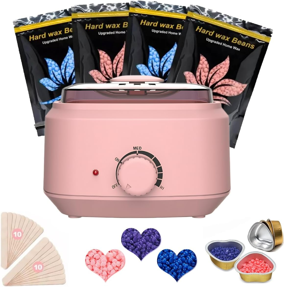 Pink Waxing Kit for Women,Waxing Kit for Brazilian Wax,Wax Pot Heater Wax Warner Kit Incl. 400G Wax Beads, 20 Spatulas - Wax Machine or Wax Pot Perfect Brazilian Wax Kit for Women AU Plug image number 1