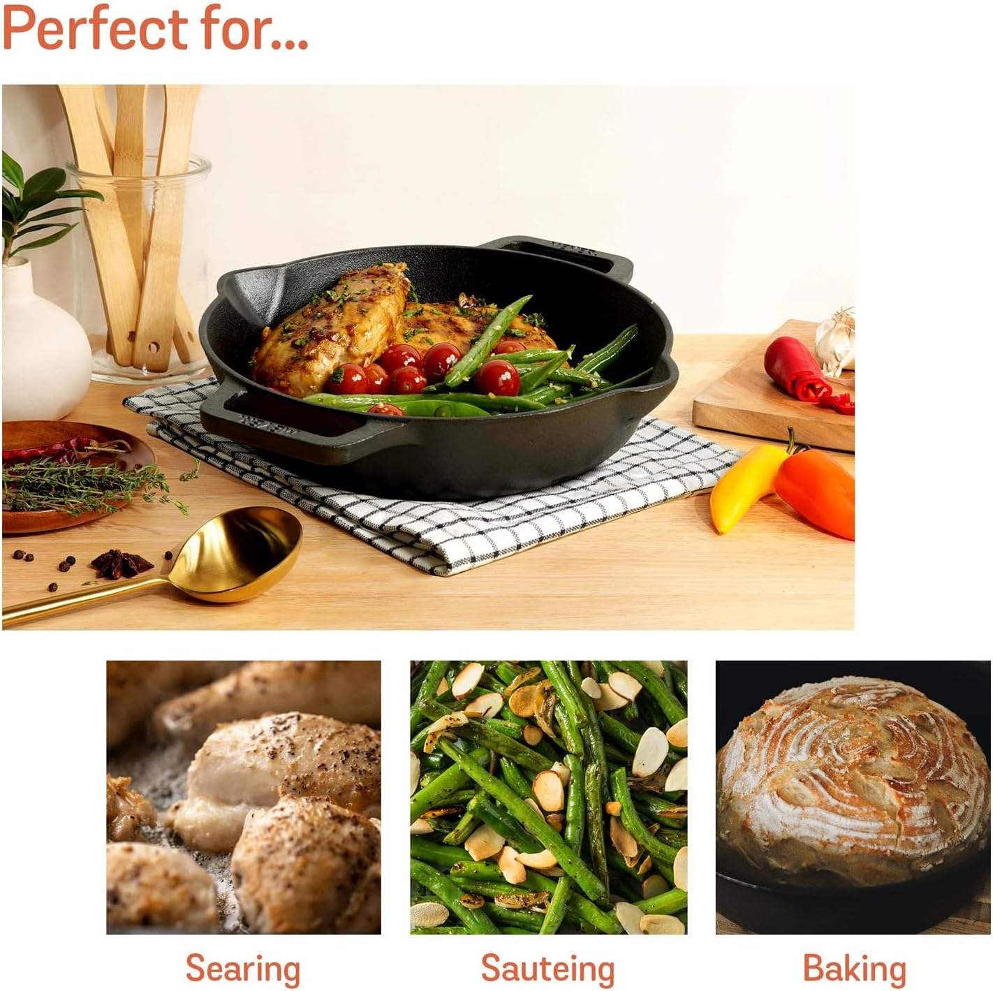 Meyer Pre-Seasoned Cast Iron Induction Double Handle Skillet 26Cm image number 3