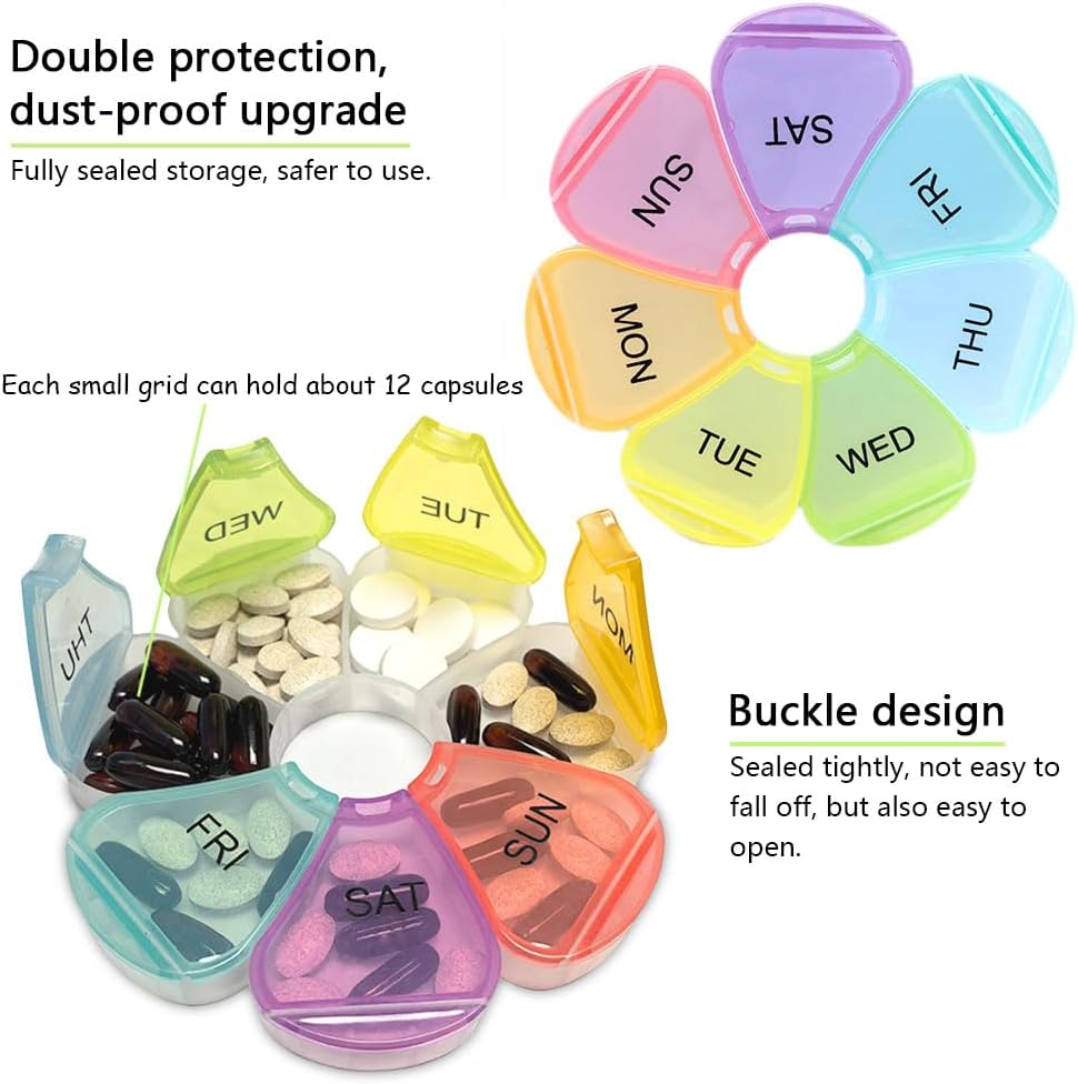Pill Organizer, Weekly Pill Organizer, Pill Box, Medicine Organizer, Pill Case, Pill Container, Pill Box 7 Day, Pill Holder, Travel Pill Case (Colorful)