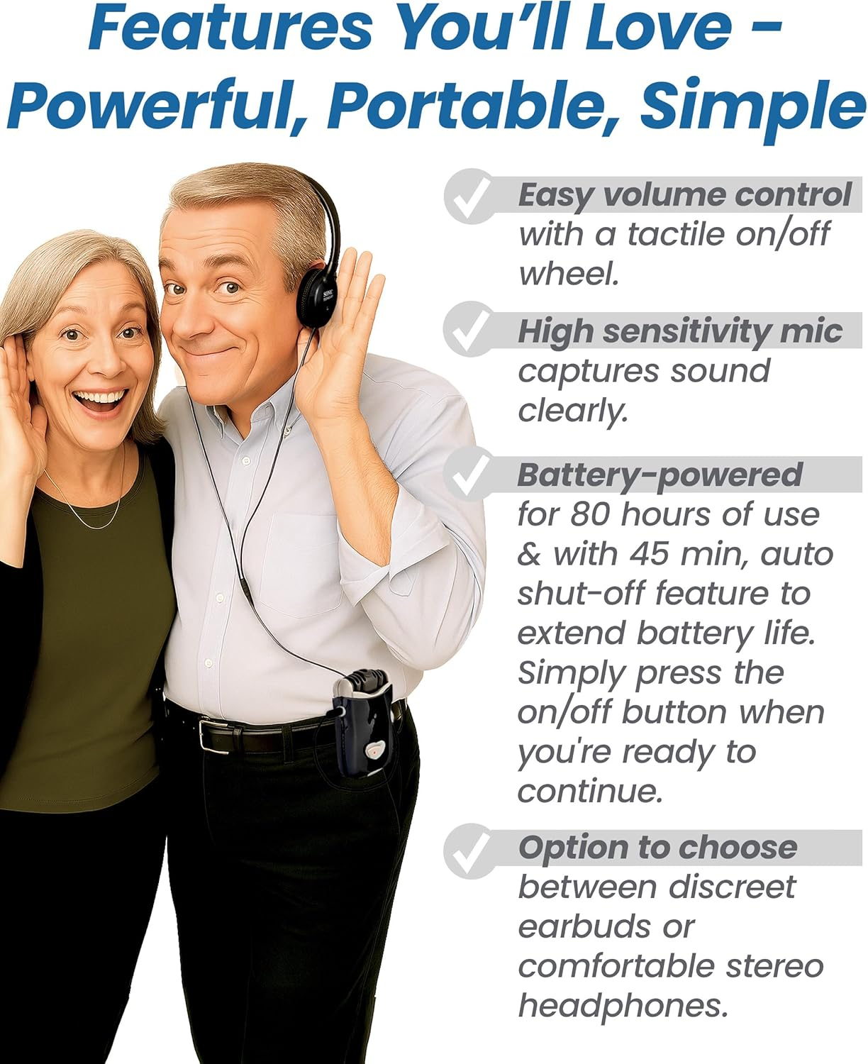 Superear plus Model SE7500 Personal Sound Amplification Product with Case, Headphones and Discreet Earbuds image number 5