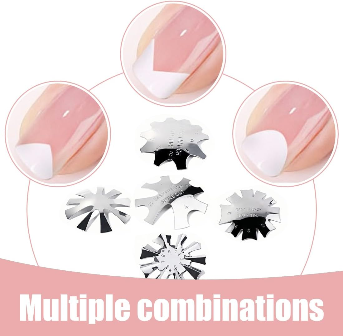 5 Pieces Stainless Steel Edge Trimmer Smile Line Manicure Tool Set, Nails Stencil Nail Edge Trimmer, Edge Cutter Metal Stencil Cutter for Acrylic Modelling Smile Cut image number 3