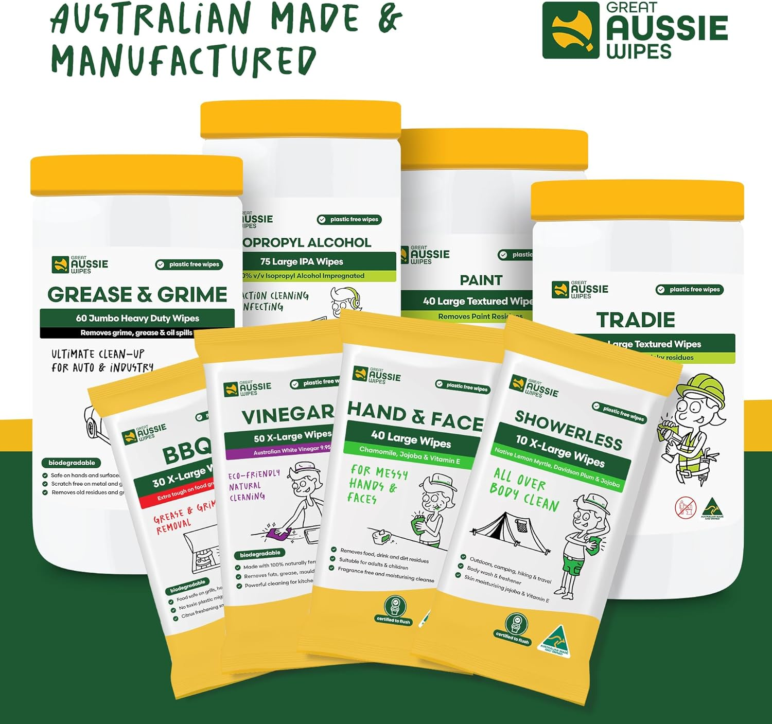 Great Aussie Wipes Wet Wipes for Hands | Travel Hand Wipes & Travel Face Wipes | Hand and Face Wipes for Kids & Adults | Fragrance Free, Moisturising, Hypoallergenic, Flushable (40 Wipes) (Pack of 2) image number 1