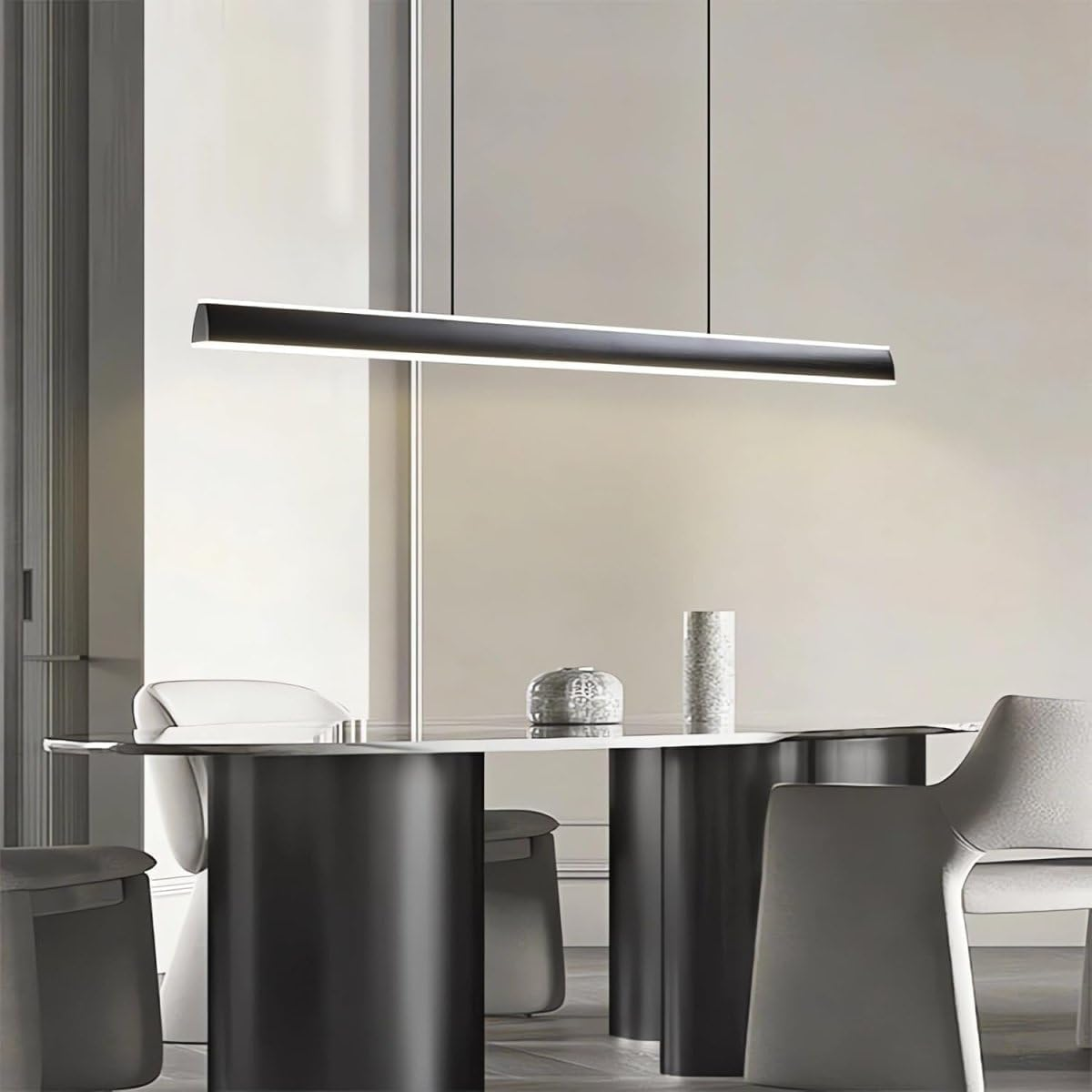 BAMDECOR 1.5M Modern Minimalist Trapezoid Pendant Light Adjustable LED Bar Light for Dining Room and Kitchen-Black image number 5