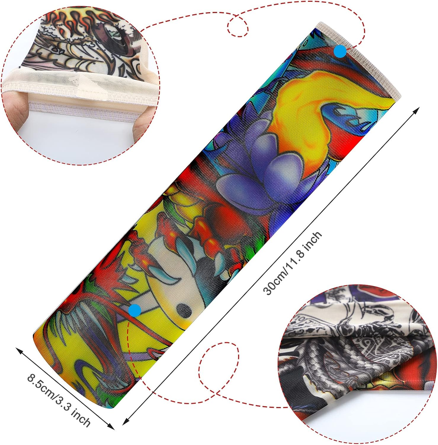 Hicarer 12 Pieces Tattoo Arm Sleeves for Kids Temporary Kids Tattoo Sleeve UV Sun Protection Kids Arm Sleeves image number 4