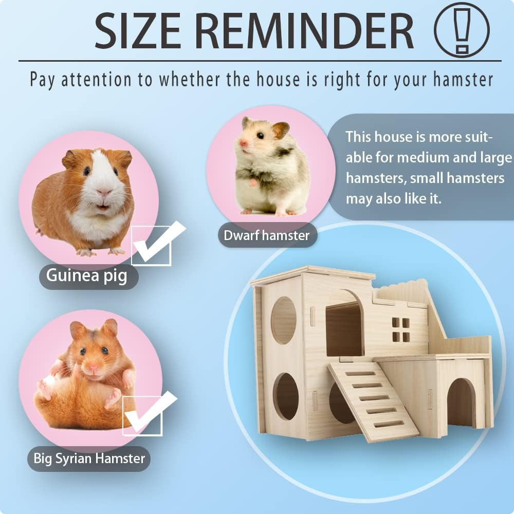 Kcrygogo Hamster Maze Wood House Fun Slide House Double-Decker Hut Chew Toys for Dwarf Gerbil Mouse Mice Rat Small Animals image number 1