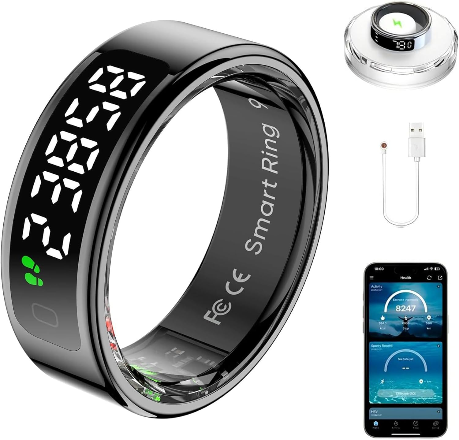Smart Ring | 2025 New LED All-In-One Health Tracker Ring | Heart Rate, Spo2 (Blood Oxygen), Sleep & Step, Women&rsquo;S Health| Ios Android Fitness Ring | Unisex Design (Silver, #10)
