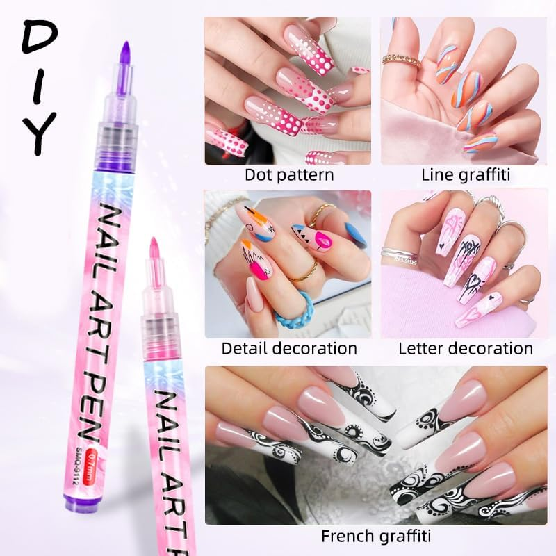 12 Colors Nail Art Pens Set, Nail Doodle Pens for Home Salon, Nail Art Markers Polish Pen, Nails Art Design, Manicure Nail DIY Decoration - B-1Pcs image number 5