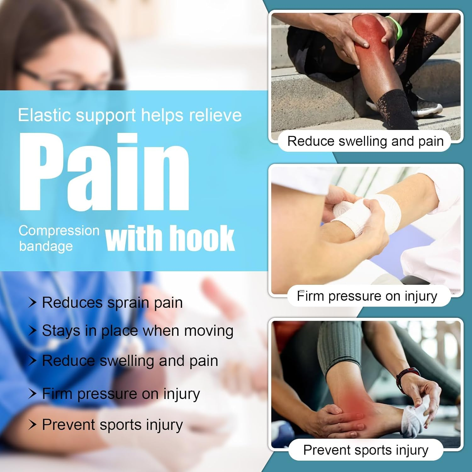 Elastic Bandage Wrap, 4 Pcs (4Inch X 15Ft) Durable Compression Bandage with Clips, Lightweight Portable Bandages for Ankle, Wrist, Arm, Leg Sprains image number 2