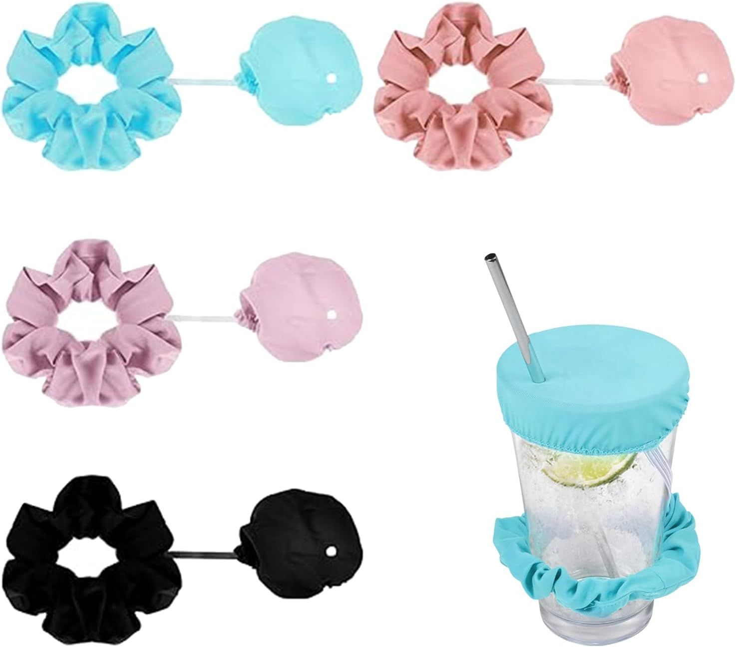 Pack of 4 Ko Drop Protection Bracelet, Drink Protection Lid, Cap Scrunchie Hair Band, Drink Cover, Hair Scrunchie, Reusable Drink Lid, Night Cap, Ideal for Bars and Parties image number 4