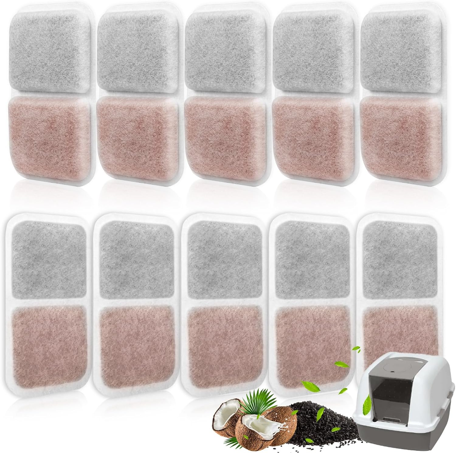 10 Pack Filter Replacement for Catit Litter Boxes Jumbo/Regular/Catit Smartsift Litter Box, Dual Action Air Purifier Pads to Absorb and Fresh Litter Box Odors image number 4