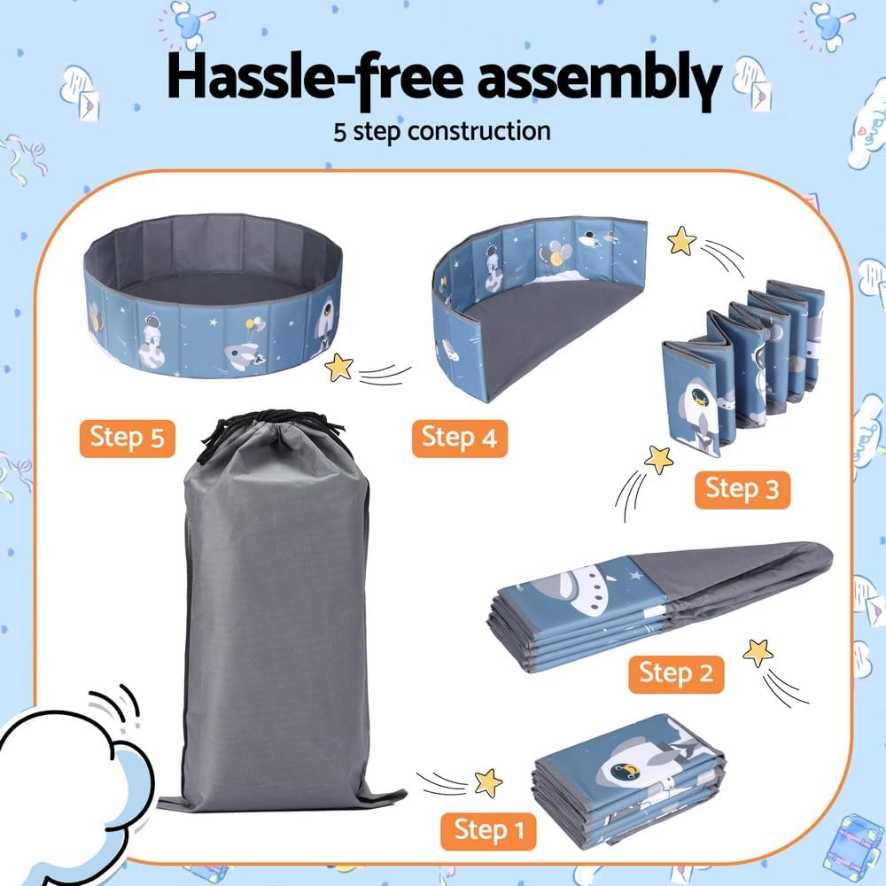 Keezi Ball Pit, 100 X 100 X 30Cm Foldable Foam Balls Pits Kids Soft Pool Playpen Barrier Ideal Gift Toys for Baby Children Toddlers, Suitable for 3-8 Years Old Blue image number 6