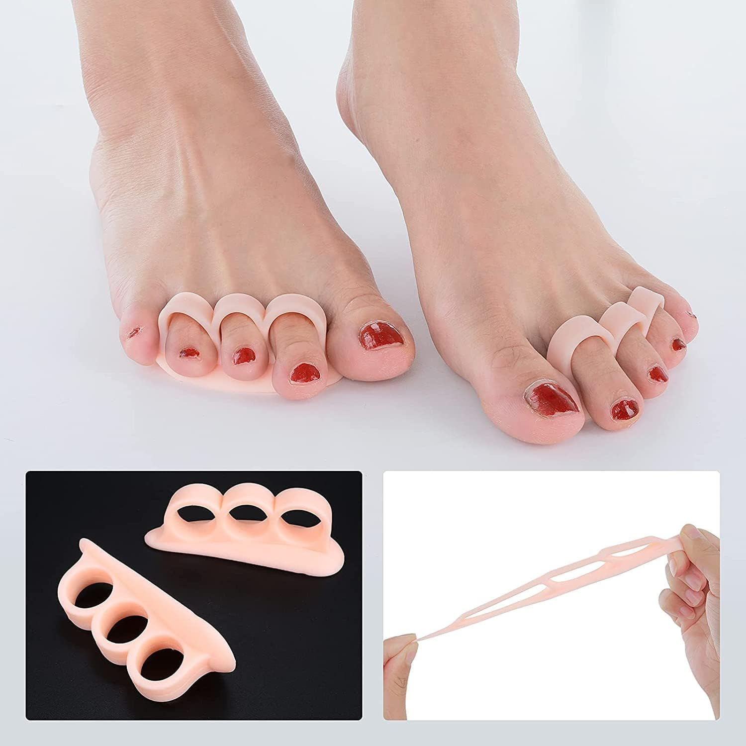 6 Pieces Hammer Toe Cushion - Hammer Toe Gel Pads Corrector & Straightener for Curled, Curved, Claw & Mallet Toe Relief - Right & Left Gel Support Crest Cushion (3 Hole Beige) image number 1