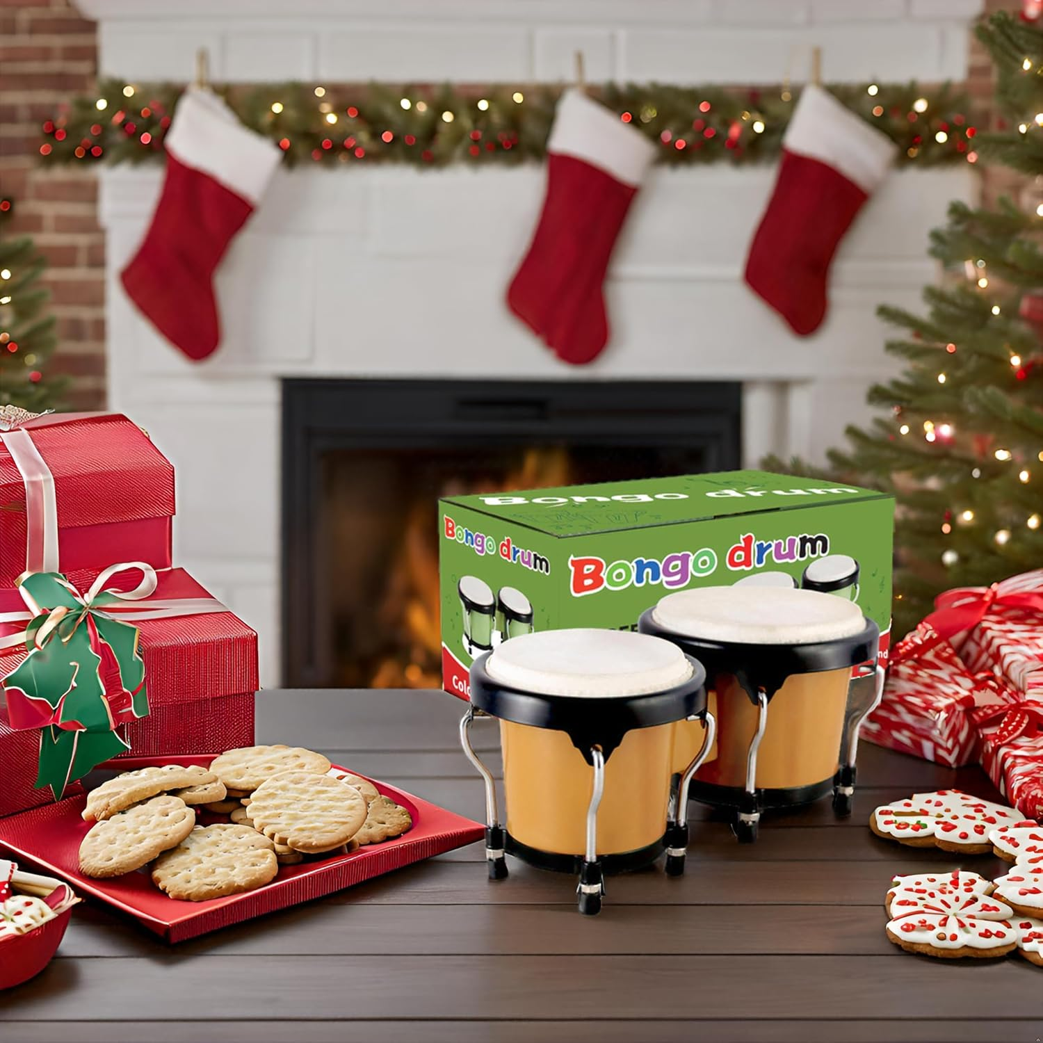 EASTROCK Bongo Drums 4" & 5" Set for Adults & Beginners - Authentic Natural Skin Heads & Durable Plastic Shell, Portable Bongos with Tuning Wrench (Brown) image number 6