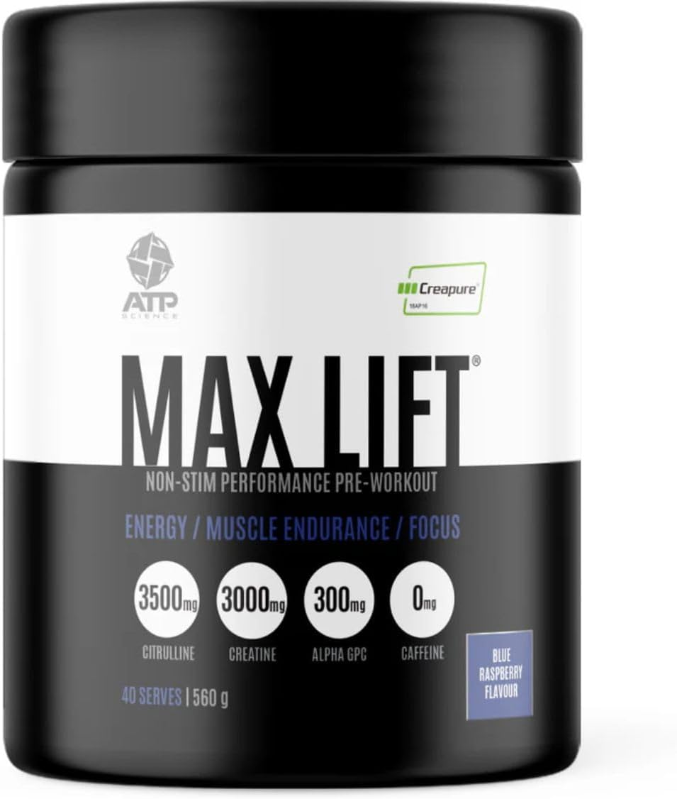 ATP Science Max Lift Non-Stim Performance Pre-Workout 40 Serves Blue Raspberry