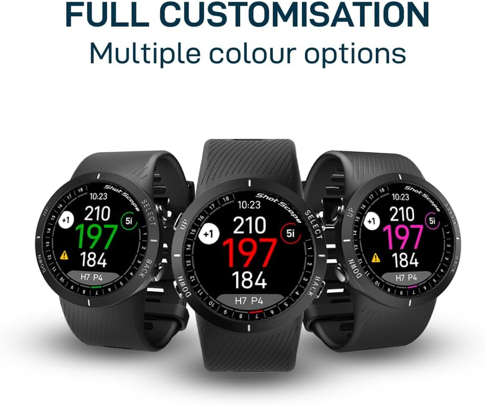 Shot Scope V5 GPS Watch, Shot Tracking, 36K+ Preloaded Courses, Full Course Maps, No Subscription, Black Bezel and Black Strap