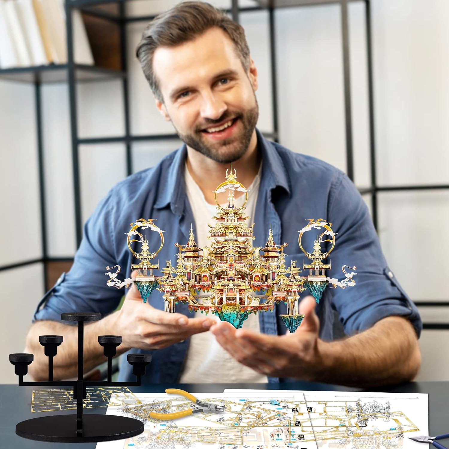 Piececool 3D Metal Asian Puzzles Model Kits- LINGXIAO Palace Metal Building Kits for Adults, Brain Teaser Puzzle DIY Handcraft Best Gifts for Man Woman Family - Xanadu image number 4