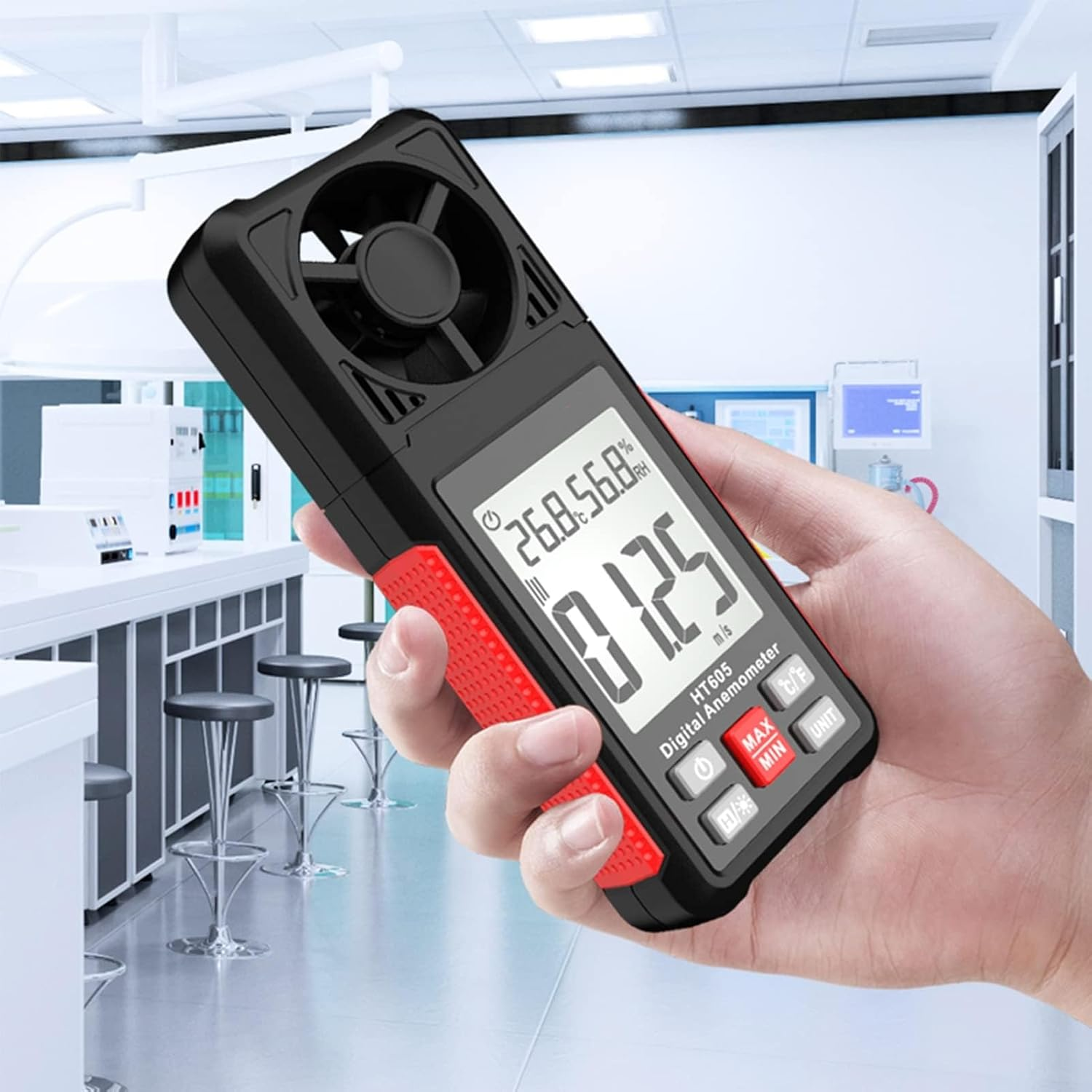 Walmeck HT605 LCD Digital Anemometer Thermometer Handheld Wind Speed Meter Temperature&Humidity Meter Air Velocity Temperature Tester