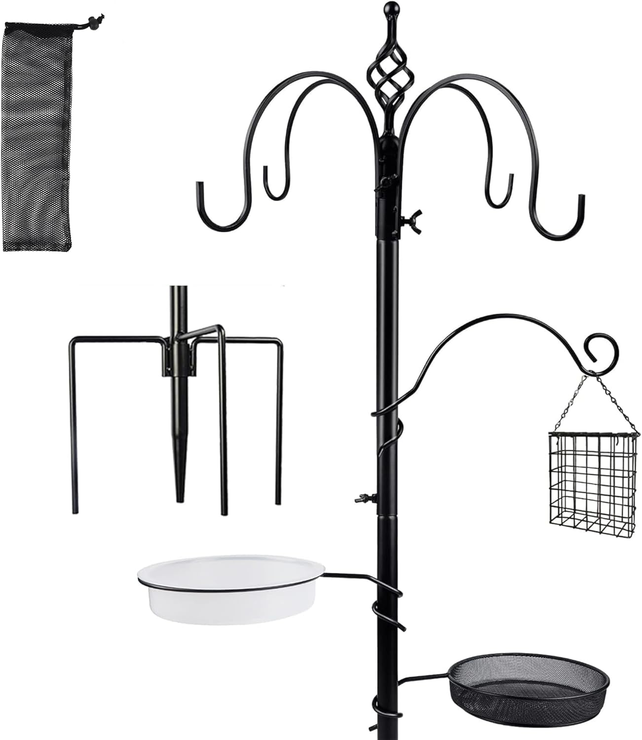 Yosager Premium Bird Feeding Station Kit, 77" X 19" Bird Feeder Pole, Deluxe Multi Feeder Hanging Kit with Metal Suet and Bird Bath for Wild Birds Watching, Birdfeeder and Planter Hanger image number 4