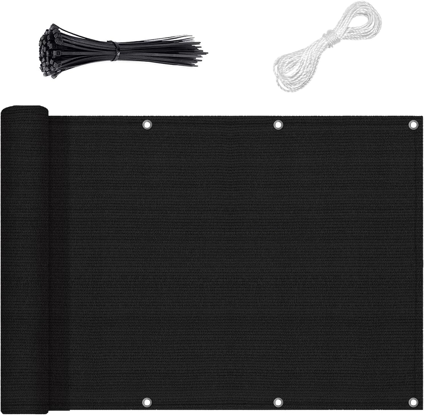 Balcony Privacy Screen, 0.9 X 5M Weather Resistant Woven Balcony Windscreen, Pre-Opened Outdoor Balcony Net Fence Mesh for Lanyard (Grey)