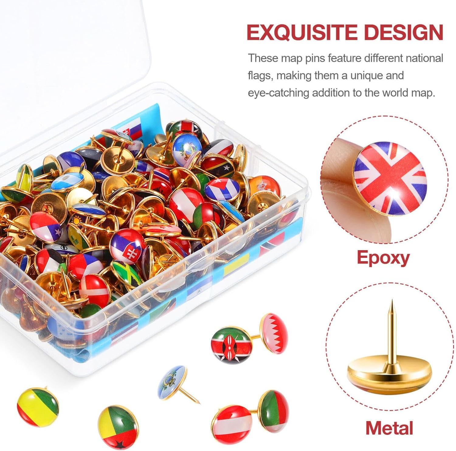 SEWACC 200Pcs National Flag Pins Thumb Tacks Country Map Push Pin Drawing Pins Travel Map Push Pins for Bulletin Board Pinboard Map Office image number 2