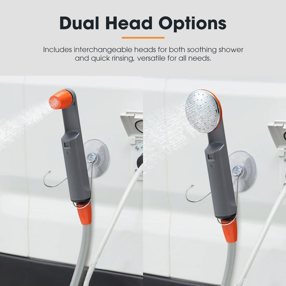 San Hima Portable Camping Shower with Rechargeable Lithium Battery with Two Changeable Showerhead, 2.5-3.5L/Min Lightweight Easy Operation Shower with Pump & Mesh Filter for Outdoor Camping