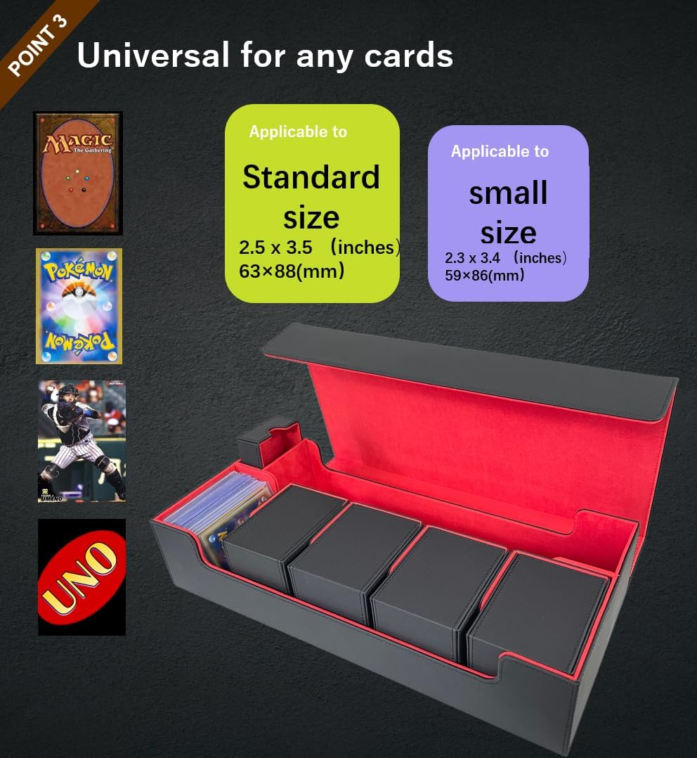 Card Deck Box, Card Deck Case, Deck Card Box, Leather Large Size Fit 550 plus Sleeved Cards Compatible with Single/Double Sleeved Toploader MTG TCG Ccg（Black＆Grey） image number 6