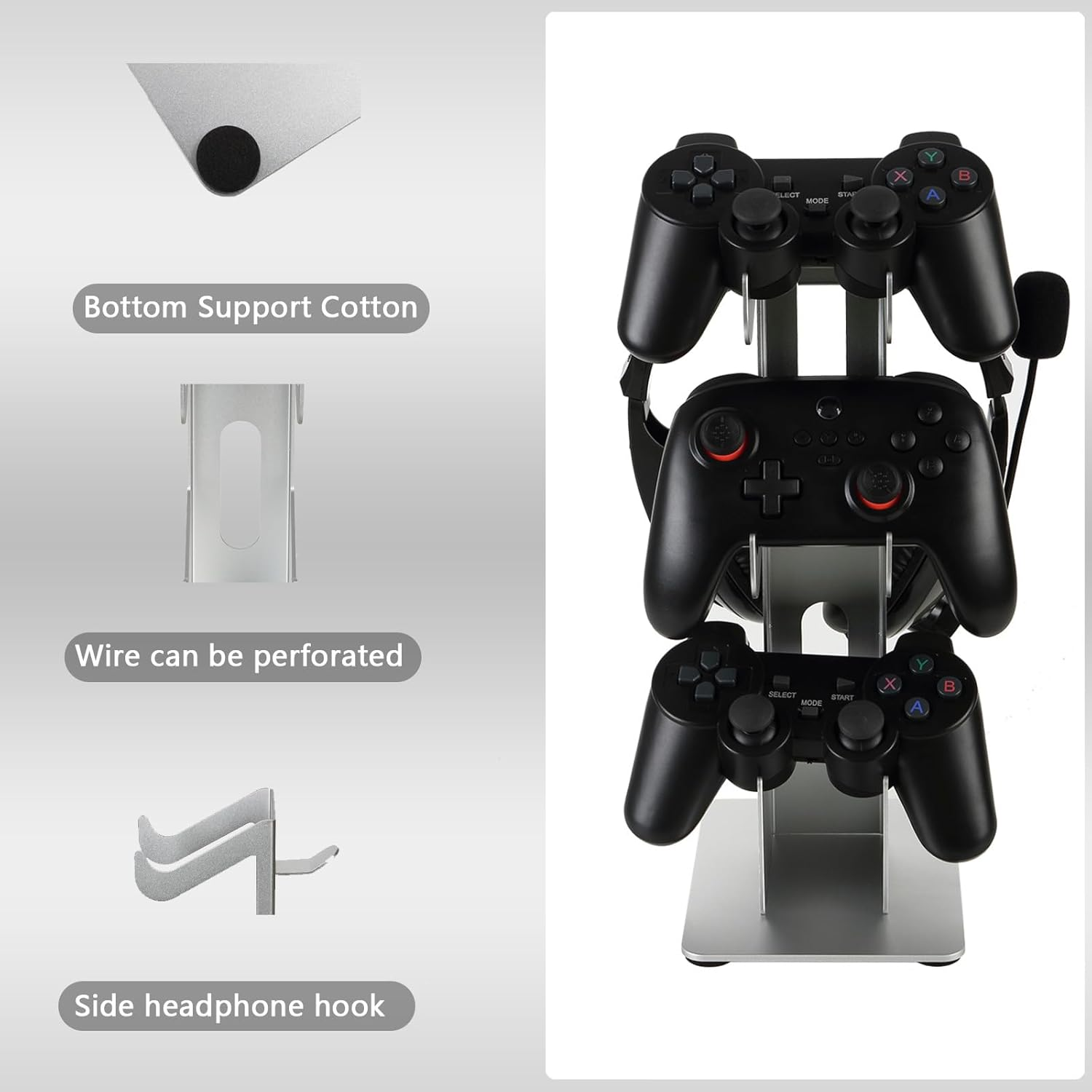 Controller Holder 3 Tier, Controller and Headset Stand for Gaming Desk, Stronger Snap-On Construction Hanger for All Universal Gaming PC Accessories image number 1