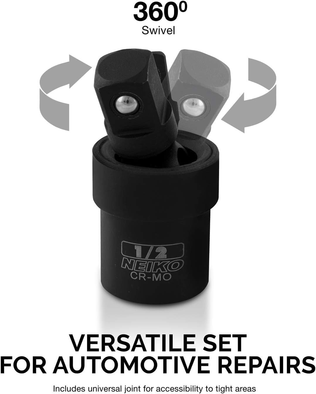 Neiko 00256A 1/2-Inch Drive Impact Extension Bar and Adapter Set, 5-Piece | Includes 5, 10, 15-Inch Extension Bars, Universal Joint, and Reducer