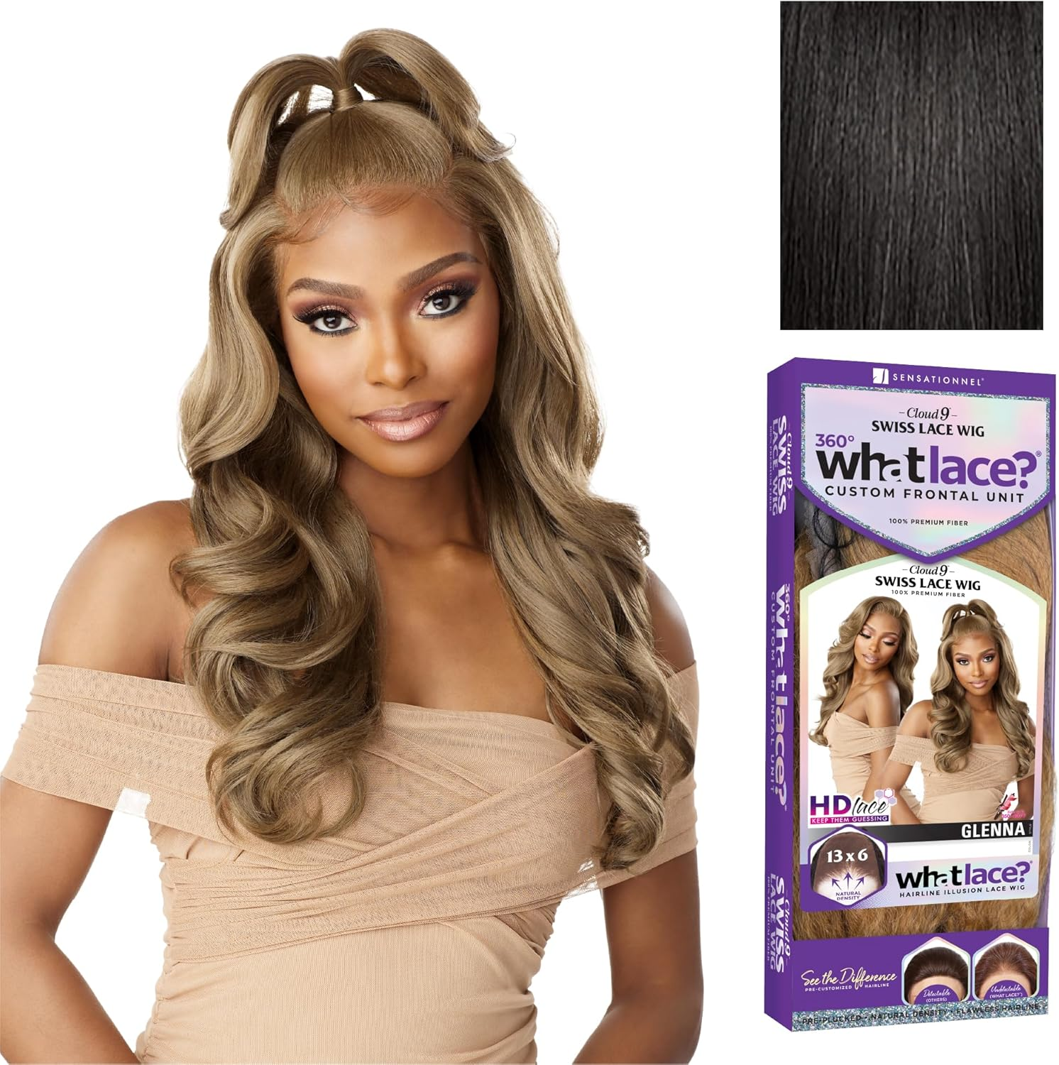 Sensationnel What Lace 13X6 Wigs - Glenna Lacefrontal Hand Tied Glueless Synthetic with Natural Density Preplucked Hairline (1B OFFBLACK)