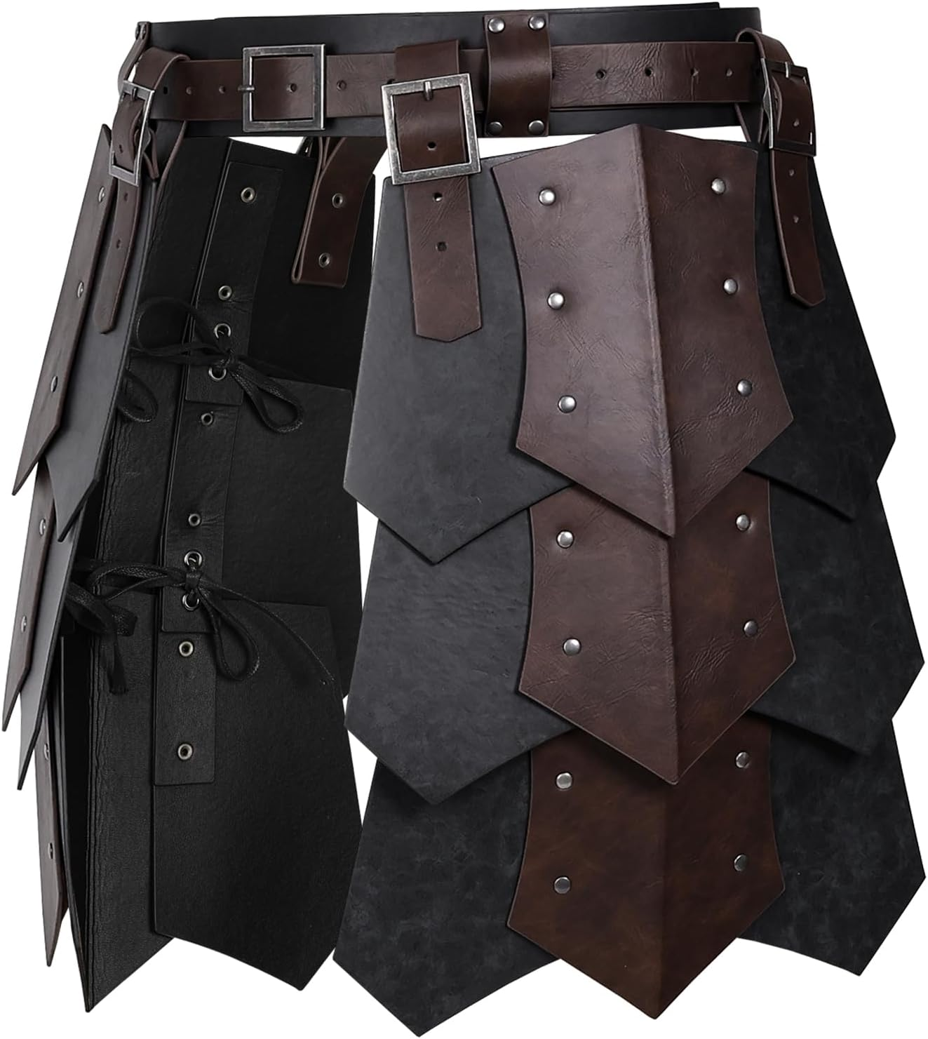 Hiifeuer Medieval Faux Leather Wide Belt Thigh Armor, Retro Double Sides Waist Armor, Mercenary & Knights Skirt for LARP