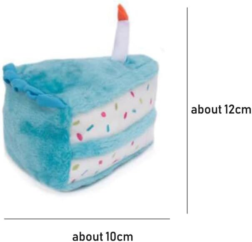 Dog Plush Toy, Dog Birthday Girl Boy Gifts, Tuffy Dog Squeaky Toys, Funny Stuffed Animals Toys with Cotton Material, Durable Chewing Toys (Birthday Cake Slice, Blue)
