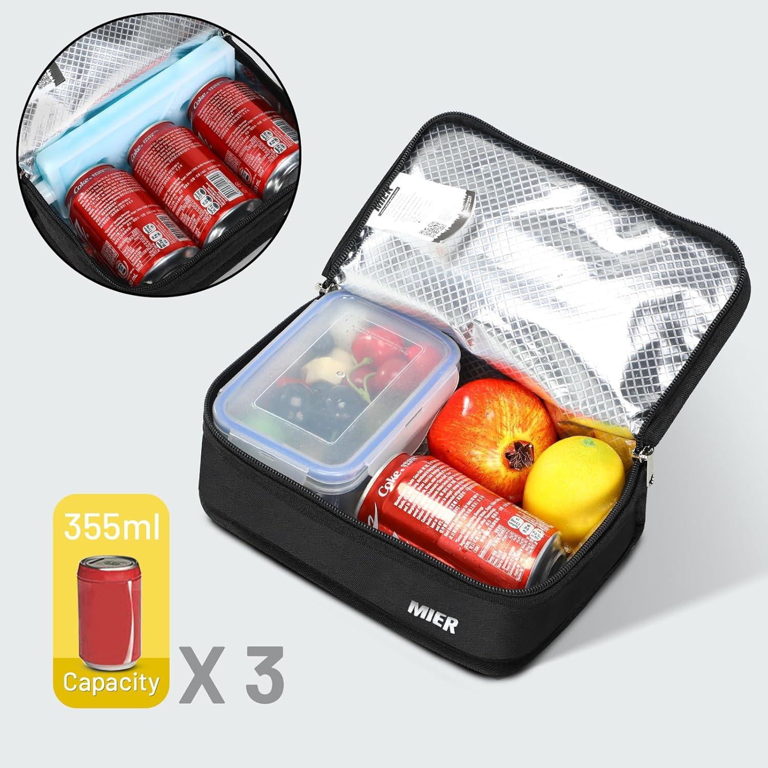 MIER Insulated Lunch Bag Small Lunch Box Bag Women Men Kids Portable Mini Cooler Bag for School Work Travel 5L, Black - Blue image number 5