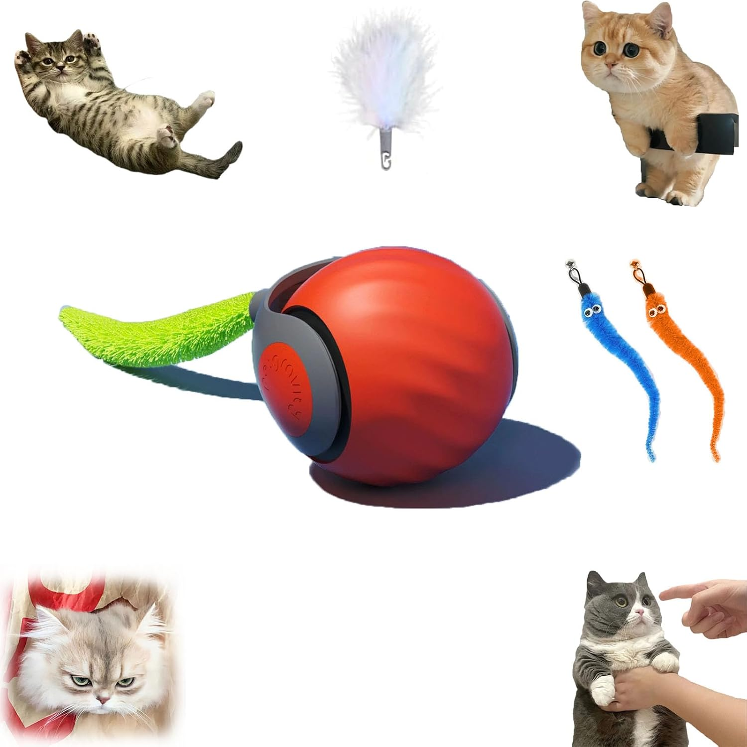 [More Tails] Speedy Tail 2.0 - with 4 Tails, Automatic Moving Cat Toy Ball with Tail, Smart Interactive Cat Toy Ball, Interactive Cats Toys for Indoor, Pet Chase Toy, Two Speed Adjustment (Blue)